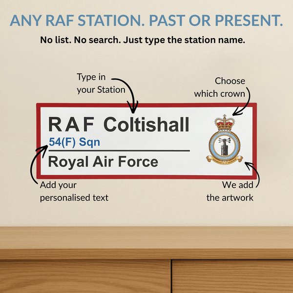 RAF Station Wall Sign – Personalised for Any RAF Station (Past or Present) - Four Prop