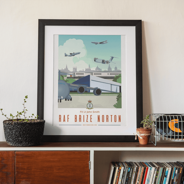 RAF Brize Norton Framed Vintage Style Current Aircraft Print - Four Prop