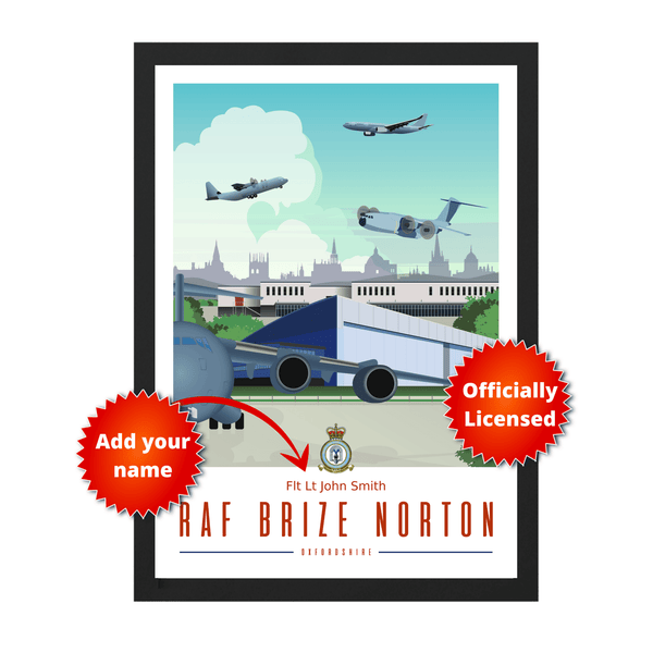 RAF Brize Norton Framed Vintage Style Current Aircraft Print - Four Prop